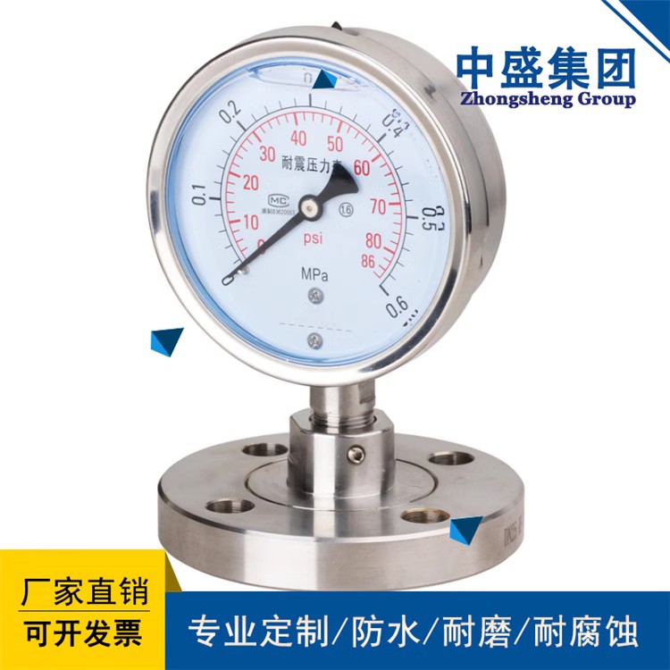 中盛仪表不锈钢压力表Y-250B M20*1.5 0~1.6MPA